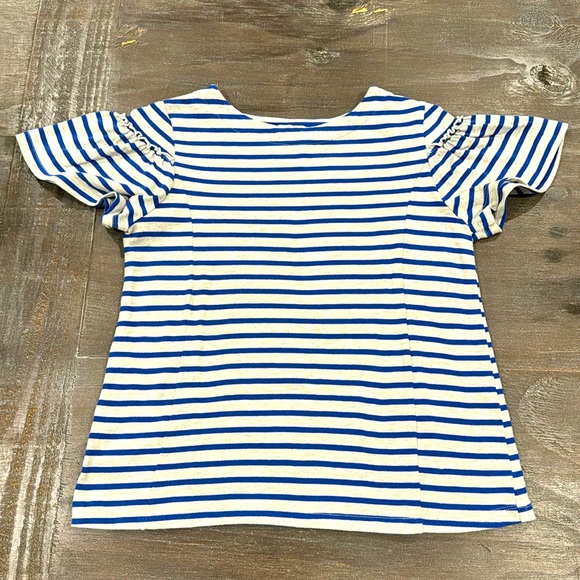 ANTHROPOLOGIE Lili's Closet Blue Striped Ruffle Flare Sleeve Navy Grey Top S - Picture 1 of 10